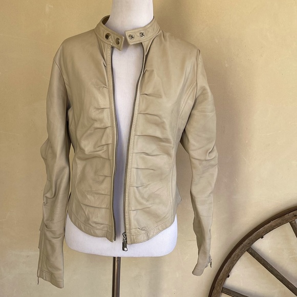 ITALIAN GLOVE SOFT LEATHER JACKET Tan Neutral Lightweight Unlined Womans M ITALY - Picture 2 of 12